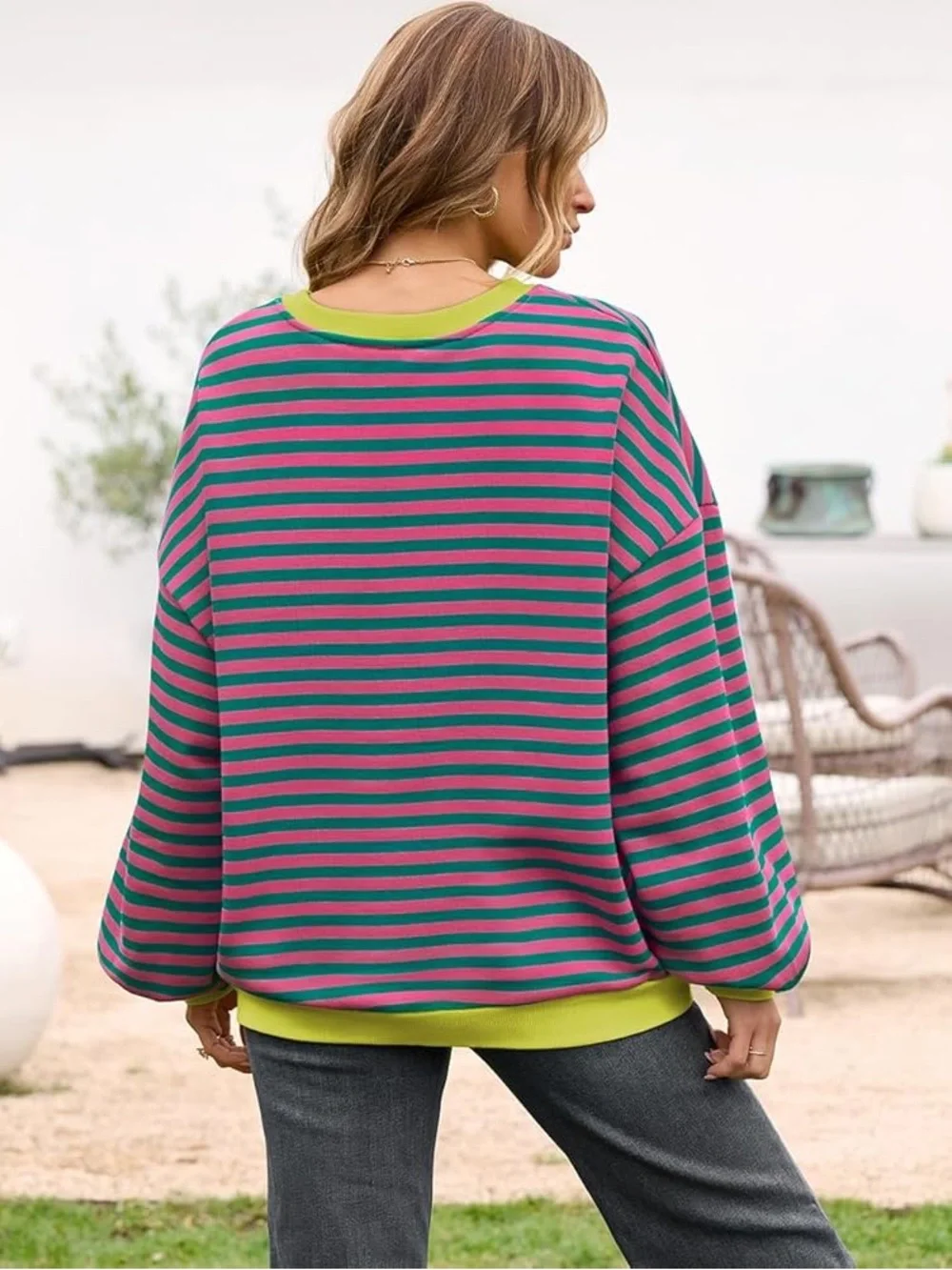 UEU Oversized Striped Crewneck Long Sleeve Color Block Pullover
Sweatshirt - Picture 3 of 11